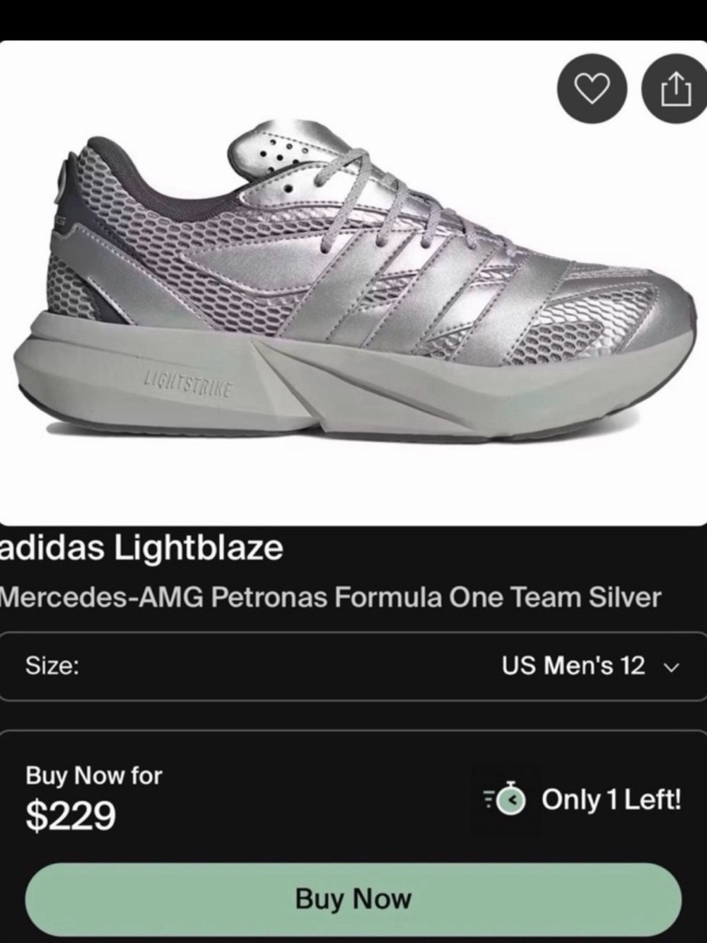 adidas Lightblaze Men's Silver Mesh Athletic Sneakers